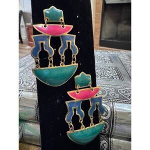 Vintage Bejon Color Block Statement Earrings